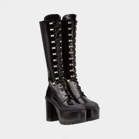 范思哲/Versace 系带高筒靴 - 黑色 防水台高跟鞋 DSR450Q-DVTTH_D41OC
