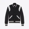 伊夫圣罗兰/Yves Saint laurent 黑色羊毛拼接灰白色真皮棒球夹克 354718YYL801000