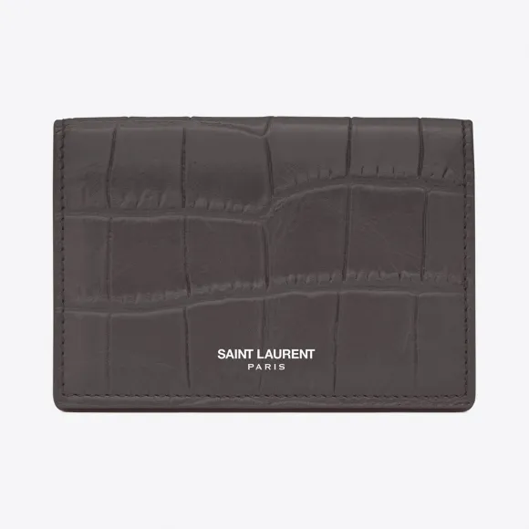 伊夫圣罗兰/Yves Saint laurent 经典黑色鳄鱼压纹真皮SAINT LAURENT PARIS名片夹 361730