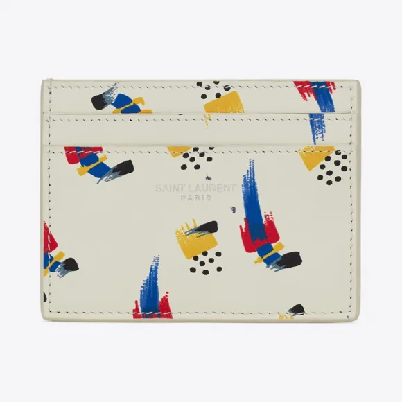 伊夫圣罗兰/Yves Saint laurent  Paris笔触印花皮革信用卡包 37594629K0N9076