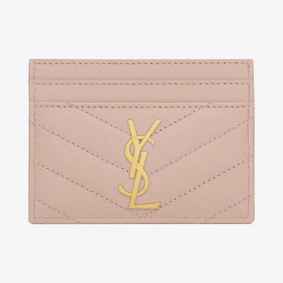 伊夫圣罗兰/Yves Saint laurent monogram浅粉色颗粒纹理小羊真皮信用卡套  423291BOW01692