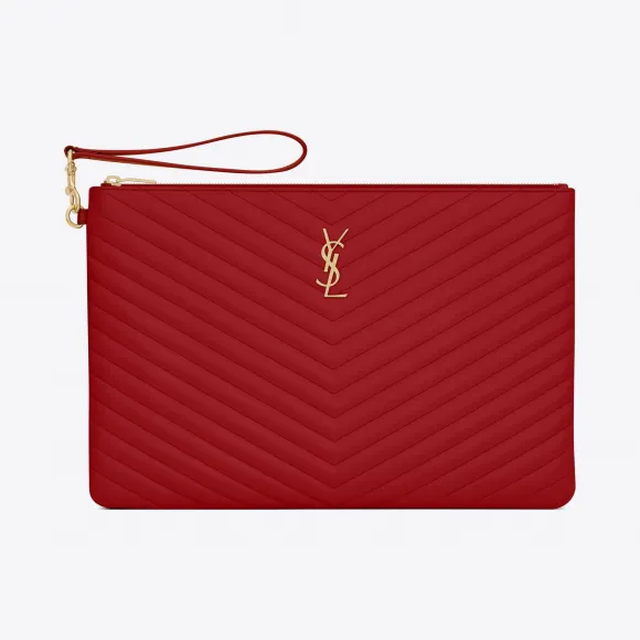 伊夫圣罗兰/Yves Saint laurent ogram缝皮革会标文件夹
