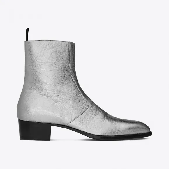 伊夫圣罗兰/Yves Saint laurent 标志性WYATT 40银色属属属属属拉链靴靴 443199DTX001280