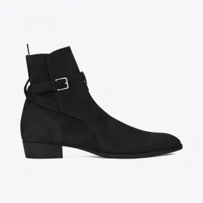 伊夫圣罗兰/Yves Saint laurent 标志性WYATT 30黑色麂皮短马靴 443200BT3001000