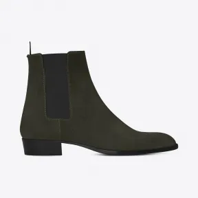 伊夫圣罗兰/Yves Saint laurent WYATT 30军绿色麂皮切尔西短靴 443208D5X002406