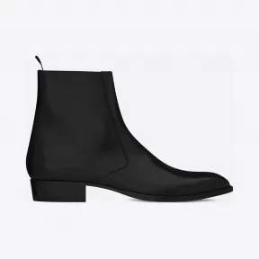 伊夫圣罗兰/Yves Saint laurent wyatt 30拉链靴，采用黑色皮革  443217AQS001000