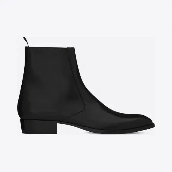 伊夫圣罗兰/Yves Saint laurent wyatt 30拉链靴，采用黑色皮革  443217AQS001000