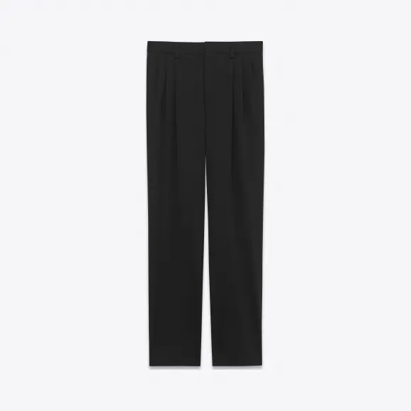 伊夫圣罗兰/Yves Saint laurent 黑色纯羊毛华达呢经典低腰褶皱裤 468679Y683K1000