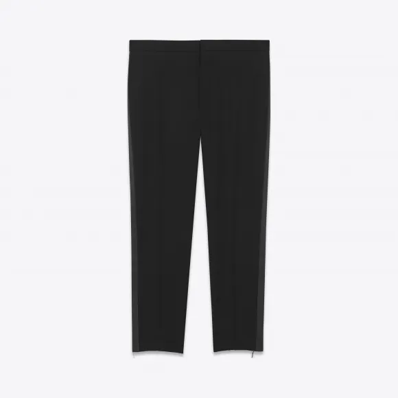伊夫圣罗兰/Yves Saint laurent 标志性LE SMOKING黑色华达呢低腰开衩裤 472855Y239W1000