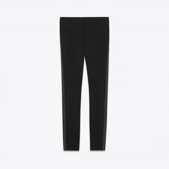伊夫圣罗兰/Yves Saint laurent 标志性LE SMOKING黑色粒纹低腰裤  482351Y399W1000