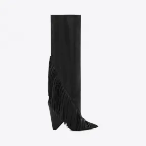 伊夫圣罗兰/Yves Saint laurent NIKI 105带流苏黑色真皮及膝筒靴 484454D8X001000