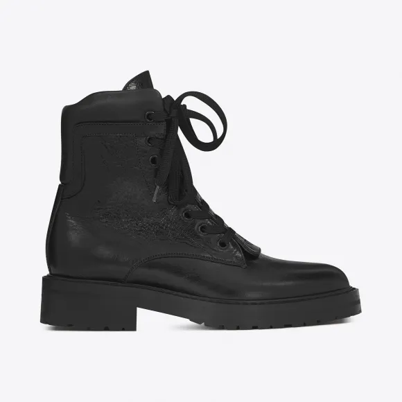伊夫圣罗兰/Yves Saint laurent WILLIAM 25黑色真皮前拉链靴 4848600AQ101000