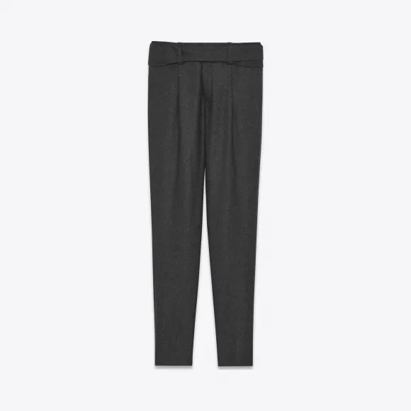 伊夫圣罗兰/Yves Saint laurent 烟灰色法兰绒交叉腰带低腰裤 485936Y043R1140