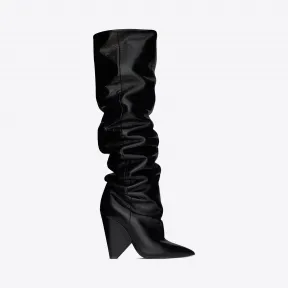 伊夫圣罗兰/Yves Saint laurent  NIKI 105大腿高筒靴采用黑色moroder皮革制成 4927680AR
