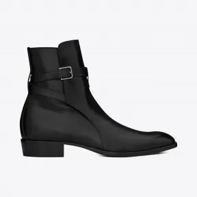 伊夫圣罗兰/Yves Saint laurent wyatt jodhpur靴，采用黑色皮革 498372AQS001000