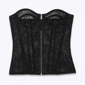 伊夫圣罗兰/Yves Saint laurent 蕨形纪念章蕾丝正面拉链紧身胸衣 590640Y418T1000