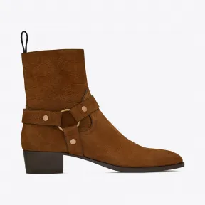 伊夫圣罗兰/Yves Saint laurent WYATT鳄鱼皮压纹绒面革马靴