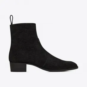 伊夫圣罗兰/Yves Saint laurent WYATT蜥蜴纹压印麂皮拉链靴