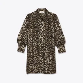 伊夫圣罗兰/Yves Saint laurent 金属风格豹纹羽绸衬衫裙