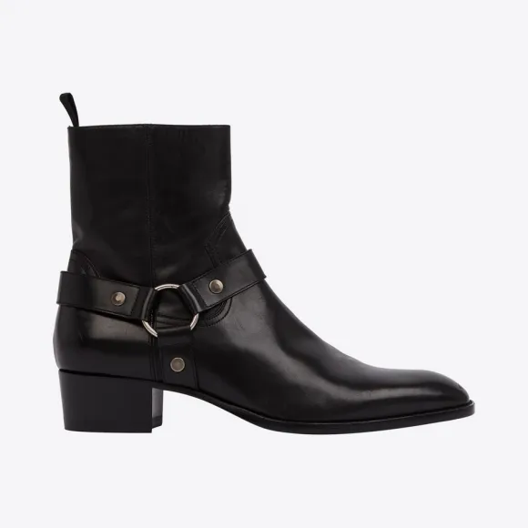 伊夫圣罗兰/Yves Saint laurent 经典 wyatt 黑色真皮机车靴 6342251YL001000