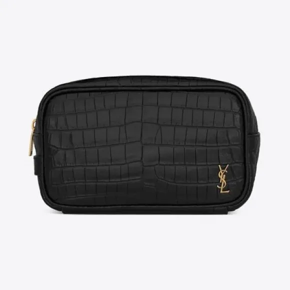 伊夫圣罗兰/Yves Saint laurent Tiny monogram小号鳄鱼纹压印哑光皮革化妆包 664555DZE0W1000