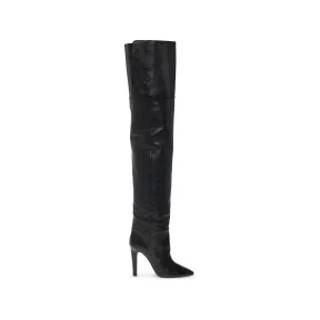 伊夫圣罗兰/Yves Saint laurent 黑色 100%小牛皮质 女士 过膝靴 667631-25V00-1000