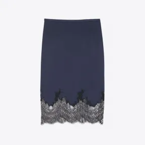 伊夫圣罗兰/Yves Saint laurent 绉缎和蕾丝中长半身裙 735648Y001W4000