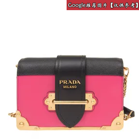 普拉达/Prada  粉红色/黑色 牛皮 斜挎包 1BH018-2BB0-F0XL0