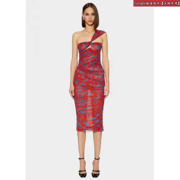 范思哲/Versace L'Aurora Ruby印花垂褶薄纱连衣裙 A82764-A230040_A7204