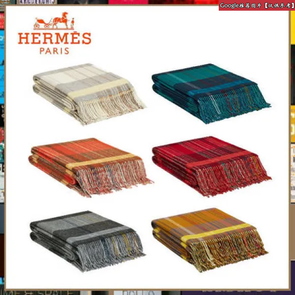 爱马仕/Hermes 蓝色 Scott'H毛毯 H103120M_06