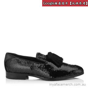 Jimmychoo/吉米周 黑色干绒流苏拖鞋 FOXLEYDSU010003