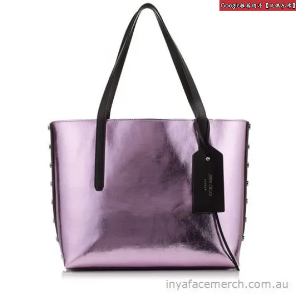 Jimmychoo/吉米周 金色和深银色双色裂纹金属涂层织物手提袋 j000078189001