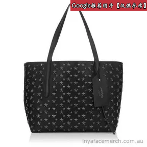 Jimmychoo/吉米周 黑色皮革，配以青铜色星星和深银色裂纹金属涂层织物手提袋 j000078311001