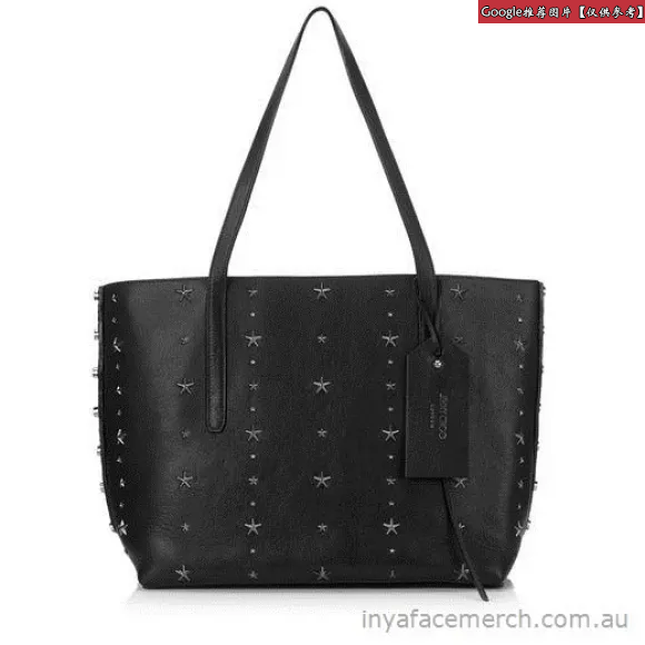 Jimmychoo/吉米周 黑色粒状小牛皮配水晶星星和粒状皮革手提袋 j000078738001