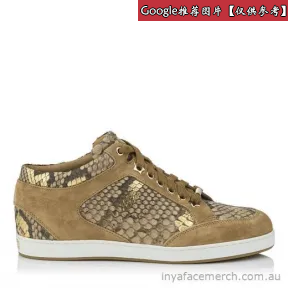 Jimmychoo/吉米周 淡褐色和金色金属化蟒蛇皮和绒面革运动鞋 MIAMIDPD0C5347