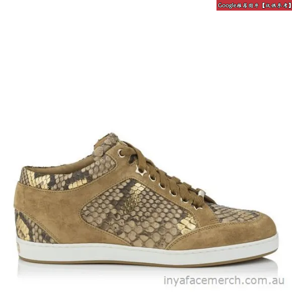Jimmychoo/吉米周 淡褐色和金色金属化蟒蛇皮和绒面革运动鞋 MIAMIDPD0C5347