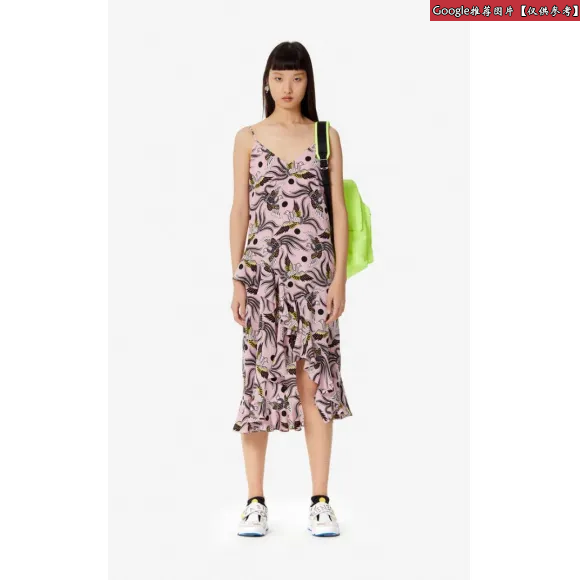 凯卓/Kenzo 淡粉色 礼服 荷叶边真丝“ Flying Phoenix”连衣裙 F952RO118525.33.34