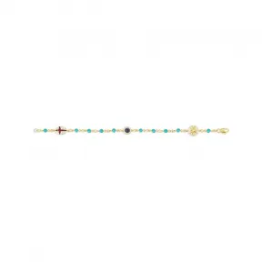 APM 金黄色纯银浅蓝珠手链配坠饰 AB3960ATMY