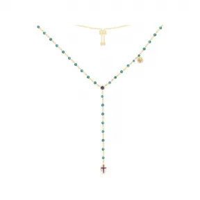 APM 金黄色纯银浅蓝珠可调节项链配坠饰 AC4662ATMY