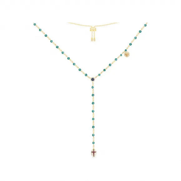 APM 金黄色纯银浅蓝珠可调节项链配坠饰 AC4662ATMY