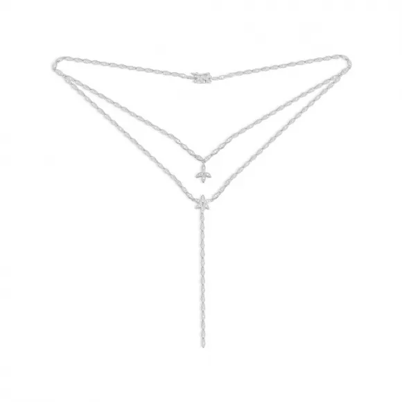 APM 镶石双层项链配花朵吊坠 - 银白色 AC4922OX