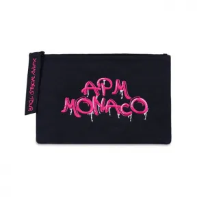 APM 粉色刺绣APM Monaco涂鸦手拿包 ACCESS39ENP