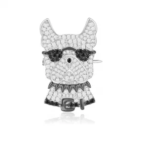 APM 纯银镶晶钻黑'Doggy'胸针 AO37XBZ