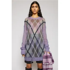 阿克尼/Acne 女士 做旧菱形图案毛衣 丁香紫/多色 A60186-AN0