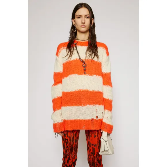 阿克尼/Acne 女士 做旧条纹毛衣 灰白色/珊瑚色 A60209-CHH