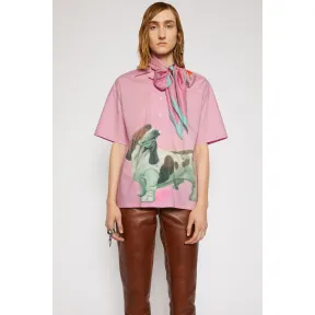 阿克尼/Acne 女士 狗印花保龄球衬衫 粉色 AC0307-415