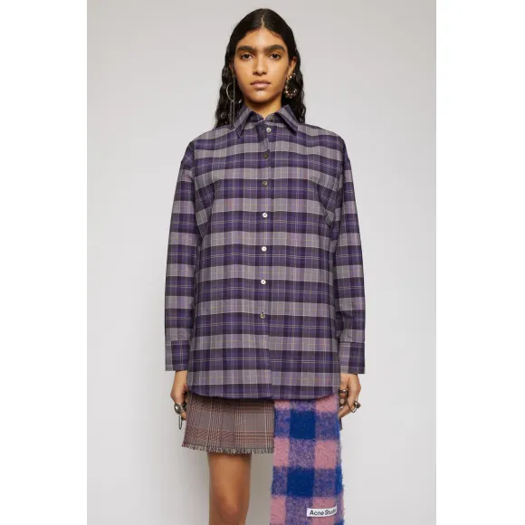 阿克尼/Acne 女士 格纹衬衫 紫色/黄色 AC0311-CAI