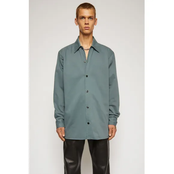 阿克尼/Acne 男士 宽松版型斜纹棉衬衫 尘绿色 BB0199-ABB