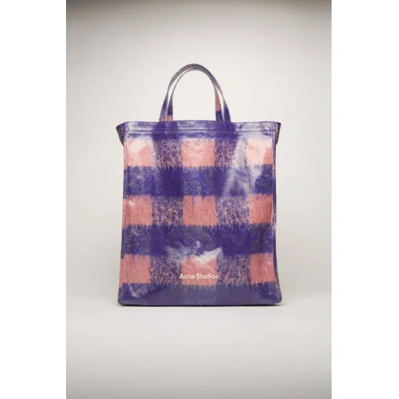 阿克尼/Acne 女士 格纹印花托特包 蓝色/粉色 C10061-AMX