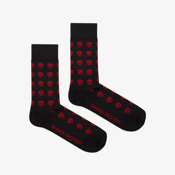 亚历山大麦昆/Alexander McQueen 黑红 男士 短袜 5577134B57Q1074 